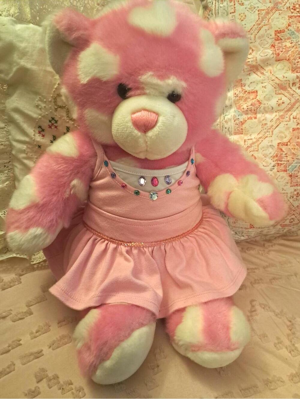 Pink Hearts Teddy 2008 Magnetic Hands Build a Bear with Sparkly Top & Skirt
